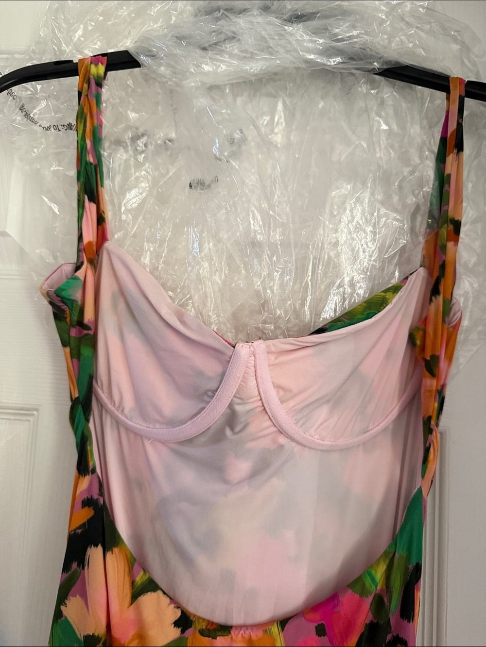 naked wardrobe Floral Ruched Midi Dress in Pink, Green & Orange - Picture 9 of 9